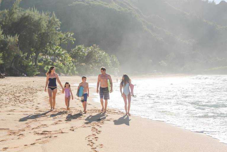 family walking on beach