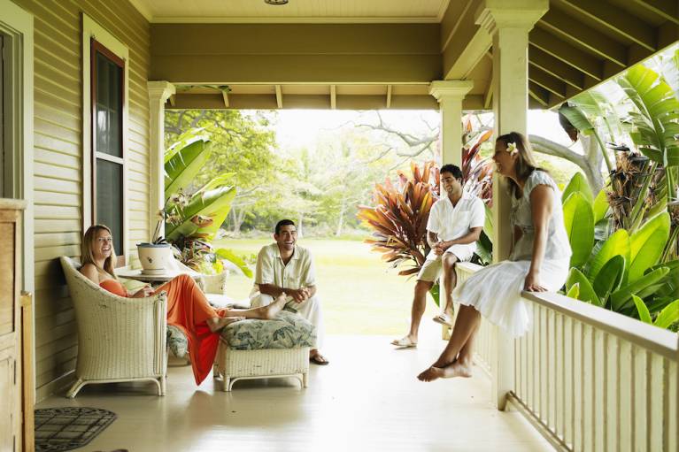 people on a porch in hawaii