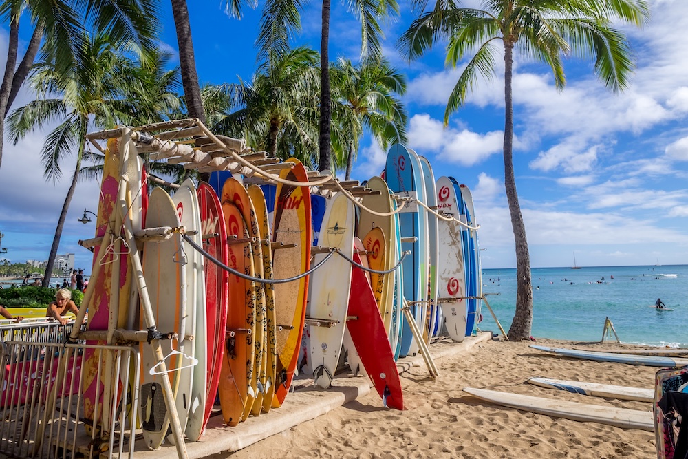 Surfboards on Waikiki Beach